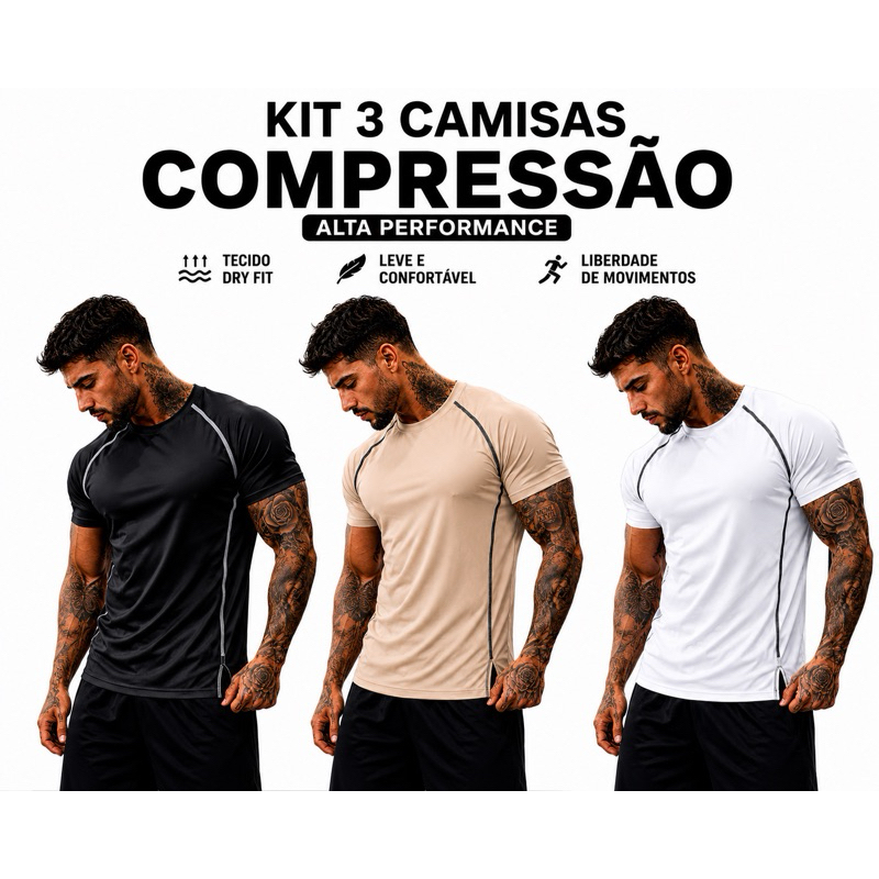 Kit 3 Camisas Masculina Compressao Academia Treino Qualidade PREMIUM