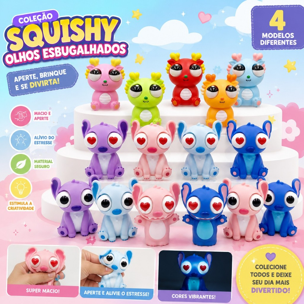 Squishy Stitch Brinquedo Engraçado De Descompressão Figura Dos Desenhos Animados Modelo Alívio Estresse LED
