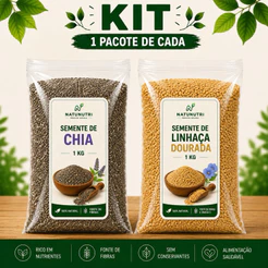 Kit Semente Linhaça Dourada + Semente de Chia 1 pacote de cada 1kg 500g 250g