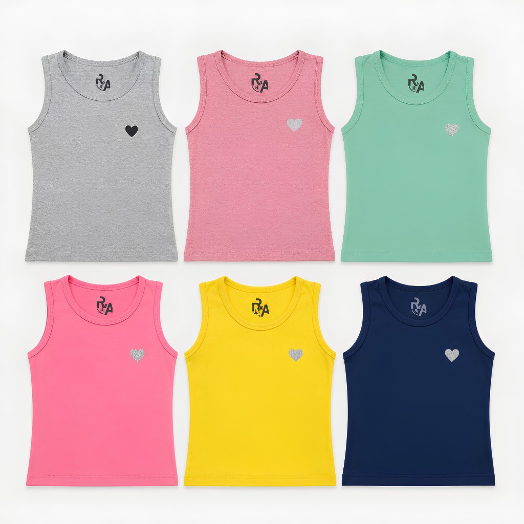 Kit 3 ou 5 Regata Infantil Menina Verão em Algodão Cores Sortidas 4 ao 12 Anos