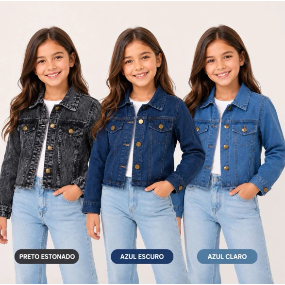 Jaqueta Jeans Infantil Feminina Juvenil Moda Blogueira 4 ao 16 Oversized Barra Desfiada