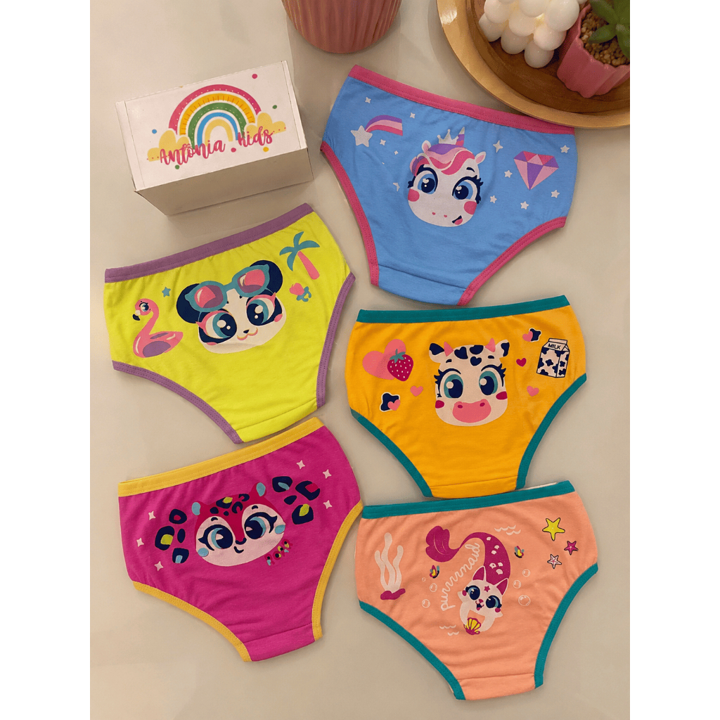 Kit Calcinhas Infantis Menina Algodão Premium Estampadas Confortáveis e Macias Estampas Variadas
