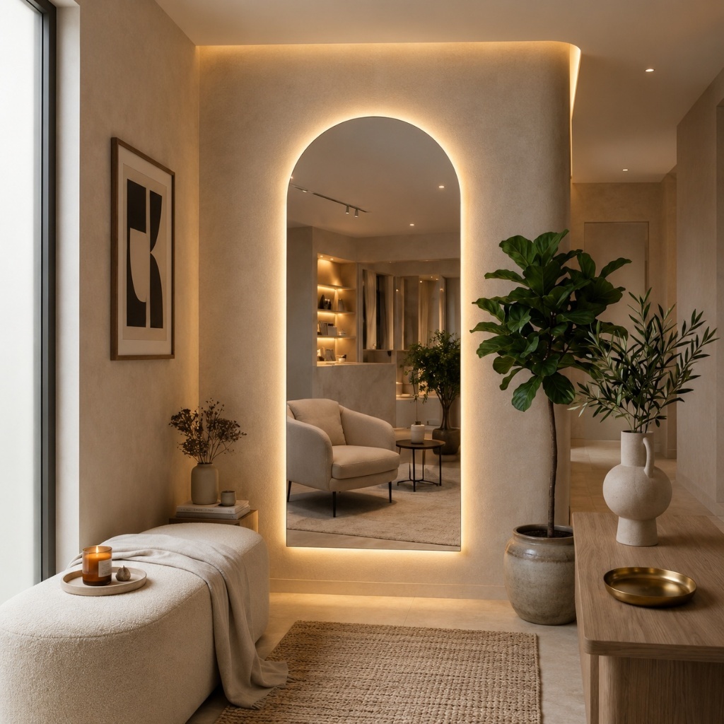Espelho LED Corpo Inteiro 160x70cm Portal Grande Luz Amarela Para Quarto Closet Estúdio Barbearia