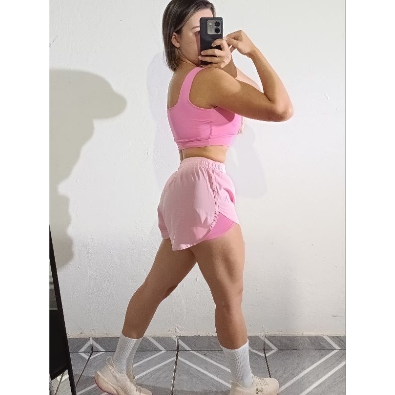 Conjunto Fitness Feminino Treino Academia Corrida Dry Fit – Top Sustentação + Short Duplo Leve
