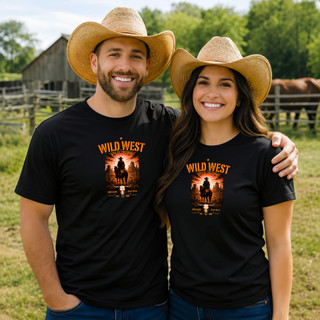 Camiseta T-Shirt Country "WILD WEST" Moda Unissex / Roupa Estilo Look Cowboy e Rodeio / Camiseta Casual e Estampa