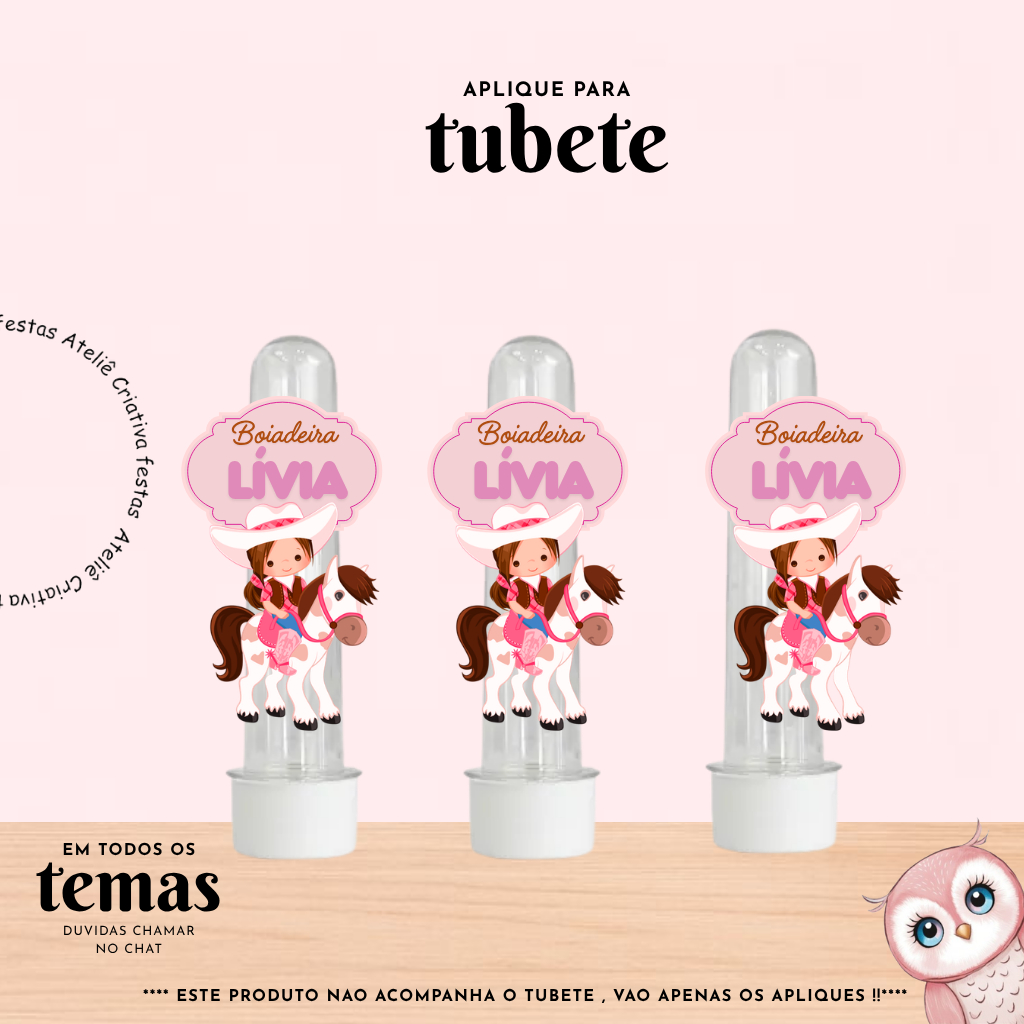 Aplique para Tubete Personalizado com nome Cavalo Boaideira  Lembrancinha Festa Infantil Aniversário Mimo TODOS OS TEMAS