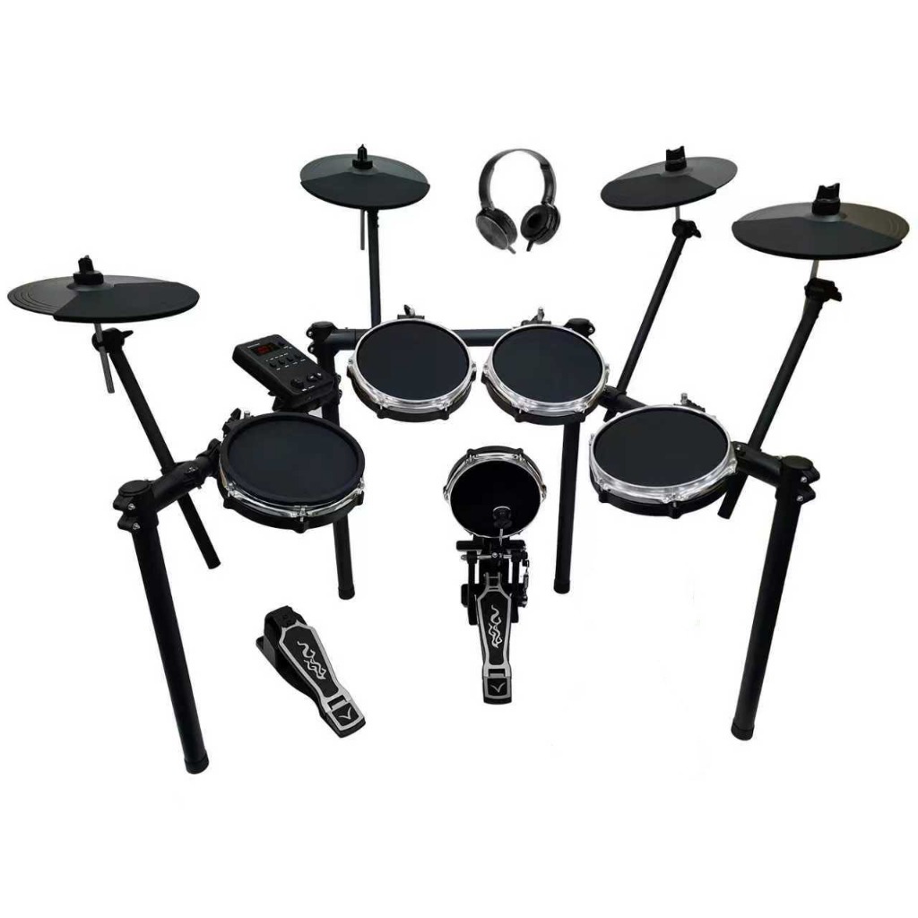 Bateria Eletrônica VEDO EDM-100 5 Tambores 4 Pratos com Pads Mesh, Caixa Dual Zone, Fone e Baquetas