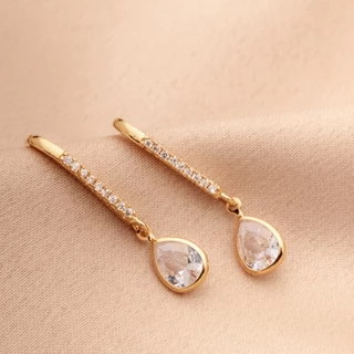 Brinco Feminino Gota Cristal Banhado a Ouro 18K Semijoia Elegante Brilho Intenso
