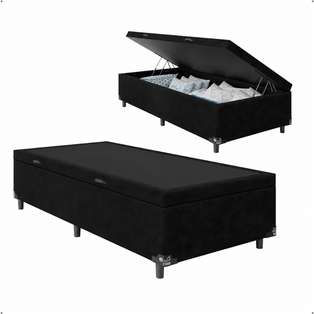Baú Box Solteiro - Suede Preto
