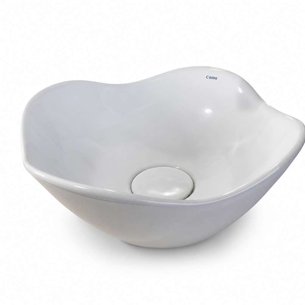 CUBA PARA BANHEIRO SOBREPOR DE LOUÇA REDONDA 35X15CM FLORENÇA COM TAMPA DE VÁLVULA - LAVABO