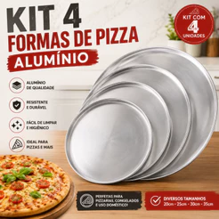 Kit 4 Formas de Pizza Alumínio 25cm 30cm 35cm 40cm – Assadeiras para Pizza, Forno, Pizzaria, Congelados e Uso Doméstico