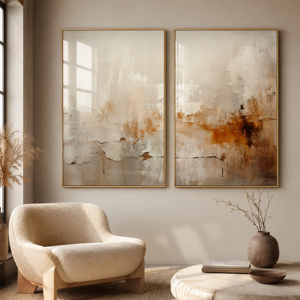 Quadro Decorativo Abstrato Reflexo do Outono 2 Telas Díptico Sala Quarto Escritó