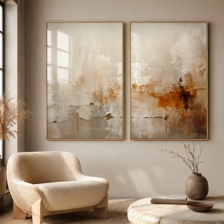 Quadro Decorativo Abstrato Reflexo do Outono 2 Telas Díptico Sala Quarto Escritório Decor…