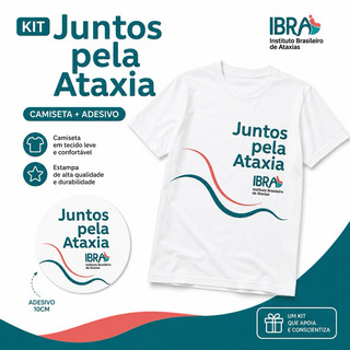 Kit Camiseta Juntos Pela Ataxia + Adesivo 10cm IBRA Instituto Brasileiro de Ataxias Poliéster