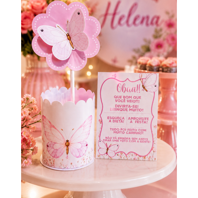 PRONTA ENTREGA - KIT 10/20/30 Centro De Mesa Jardim Encantado/Jardim Borboletas Personalizado Cachepô+Plaquinha