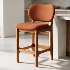 Banqueta Baixa Bar Cozinha E Sala De Jantar Fixa Betta L02 Imbuia Tecido Terracota - Lyam Decor