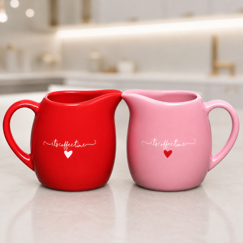 Leiteira De Porcelana Lamour Vermelho e Rosa 245ml Hauskraft