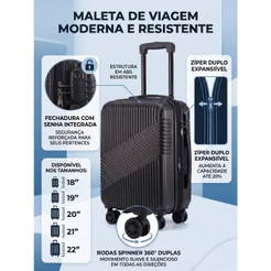Mala De Viagem Com 2 Zípers Pequena De Bordo Cadeado 10kg Roda 360° Abs