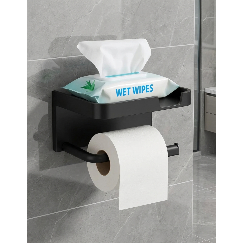 Suporte Porta Papel Higiênico Fixação Adesivo Resistente Prateleira Lenço Umedecido Celular Chaves Decoração