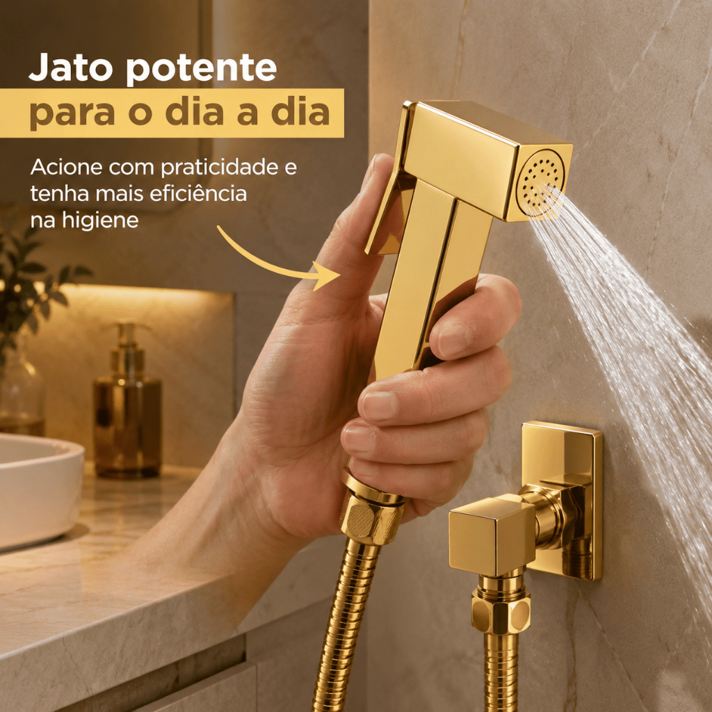 Ducha Higienica Quadrada Luxo Gold Acabamento Brilhante Dourada