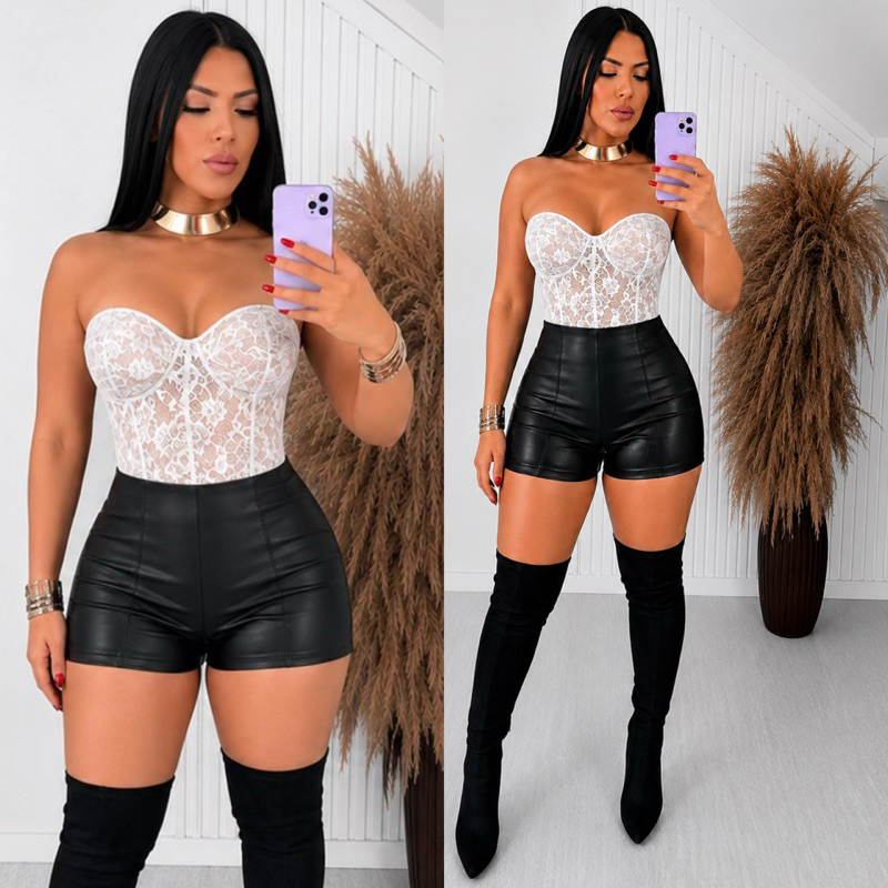 CONJUNTO FEMININO CORSELET + SHORTS Alfaiataria