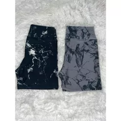 Kit 2 Shorts Fitness Marmorizado Roupa Academia Cintura Alta Feminino Tie Dye Zero Transparencia