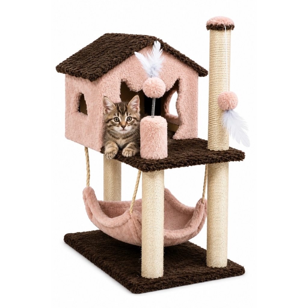 Arranhador Toca Casa Rede Gato Playground Cama Pet