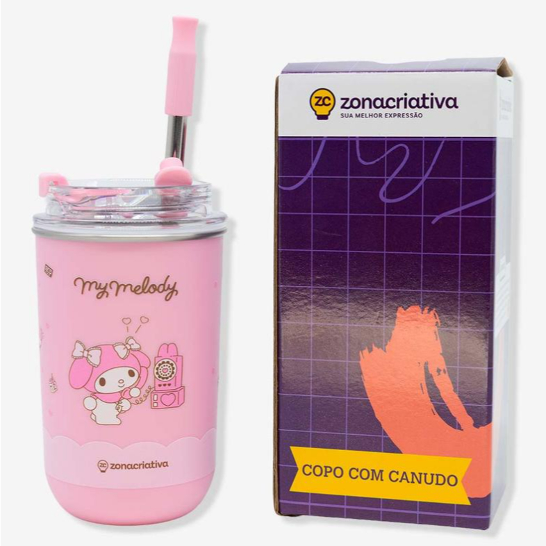 Copo Neo Com Canudo 300 ml My Melody Hello Kitty Copo Infantil Térmico Presente ZonaCriativa