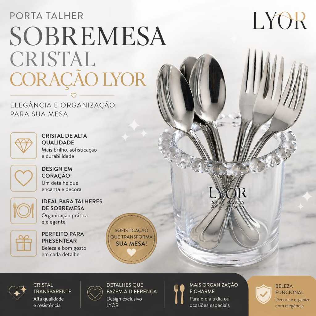 Porta Colher Porta Talher de Cristal Coração 8,5x8cm - Sobremesa - Lyor