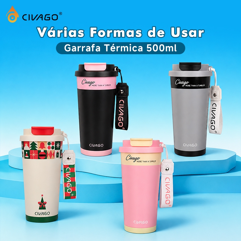 CIVAGO Copo Térmico 500ml Aço Inox 316  Estampa Edição Garrafa Térmica Presente para Festas BPA Free