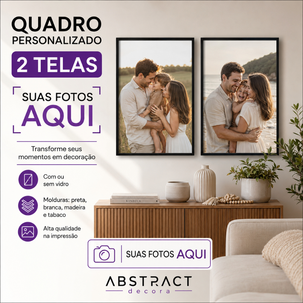 Quadro Personalizado 2 Telas Com Suas Fotos Com Moldura Com ou Sem Vidro Sala Quarto Hall Escritório · foto 2