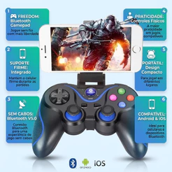 Gamepad Bluetooth Sem Fio para Celular com Suporte Integrado Controle Gamer para Jogos