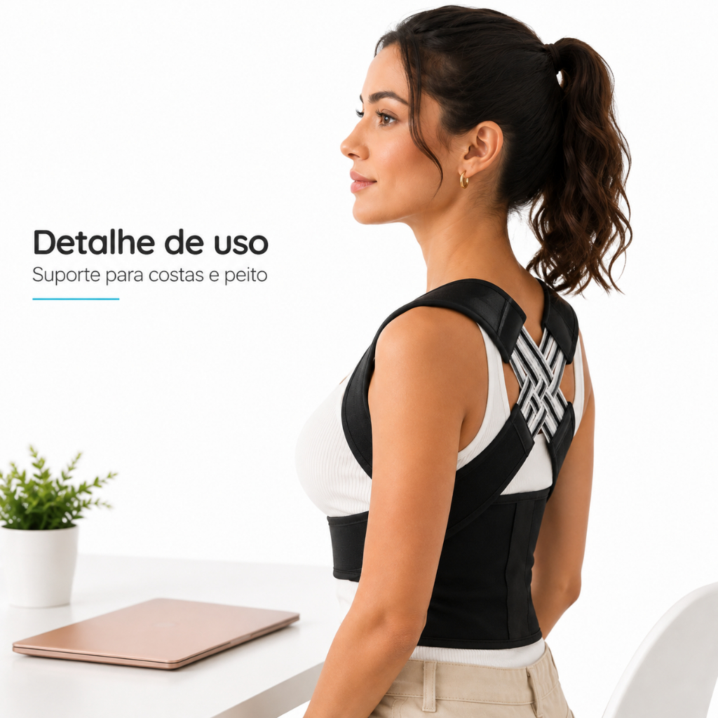 Corretor Postural Unissex Ajustável com Suporte para Costas Ombros e Região Lombar BW4025