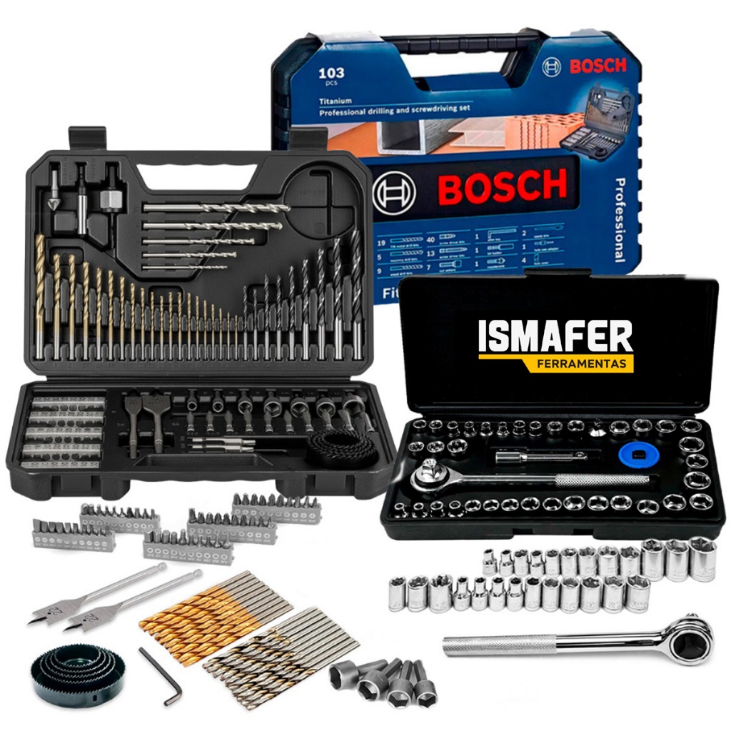 Kit Maleta De Ferramentas Bosch 143 Pçs + 40 Pçs Soquetes E Chave Catraca Adapta