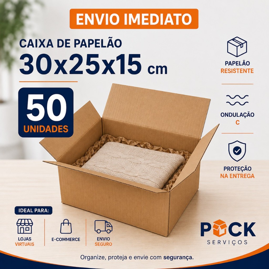 50 Caixas De Papelão Mercado Envios P 30x25x15 cm