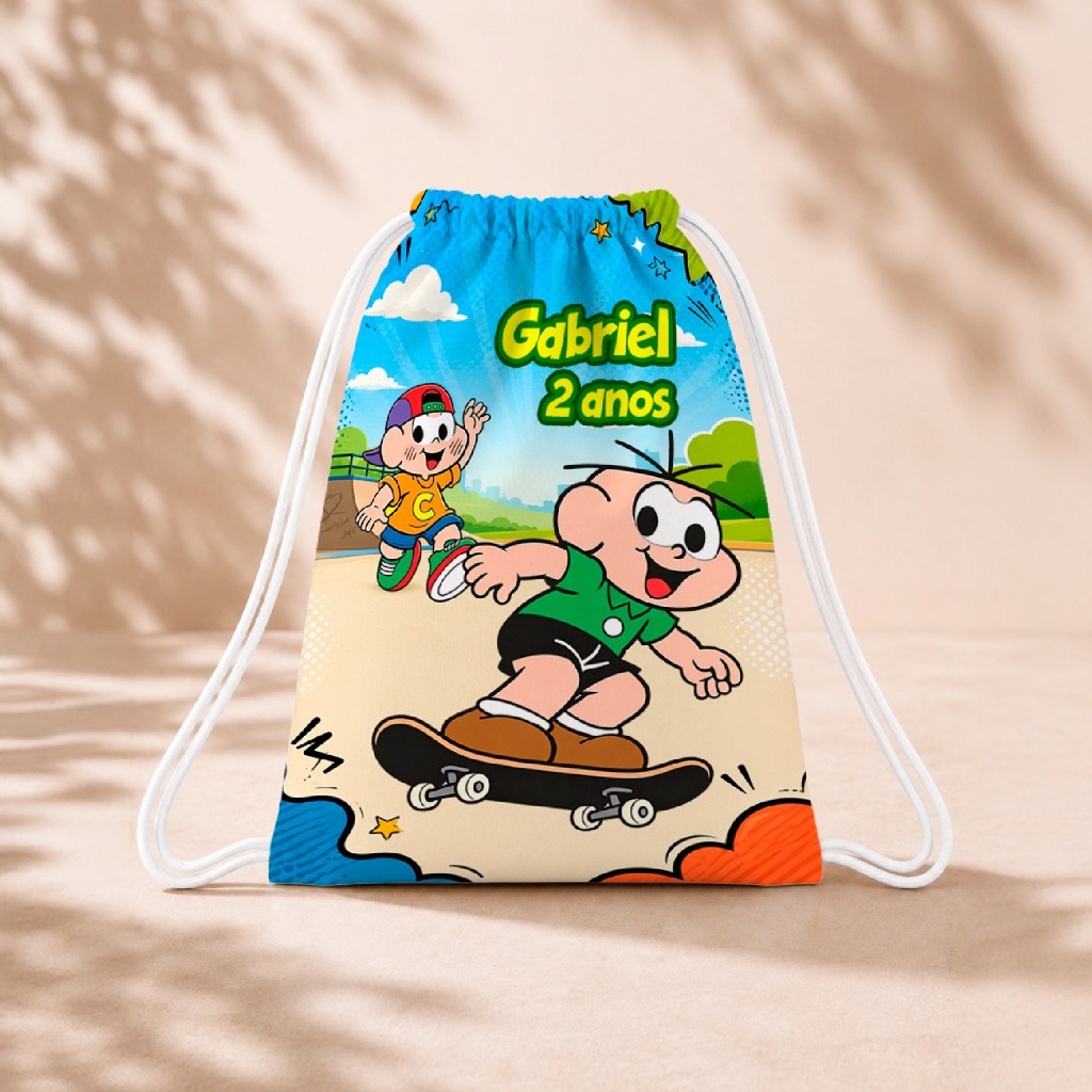 10 Mochila Personalizada Infantil 18x26 Sacolinhas Surpresa Festa Aniversário Lembrancinha Cebolinha Turma da Mônica