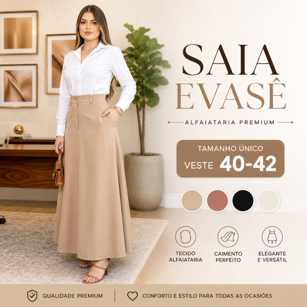 Saia longa Evangélica Alfaiataria Premium Corte Modesto Não Fica Transparente