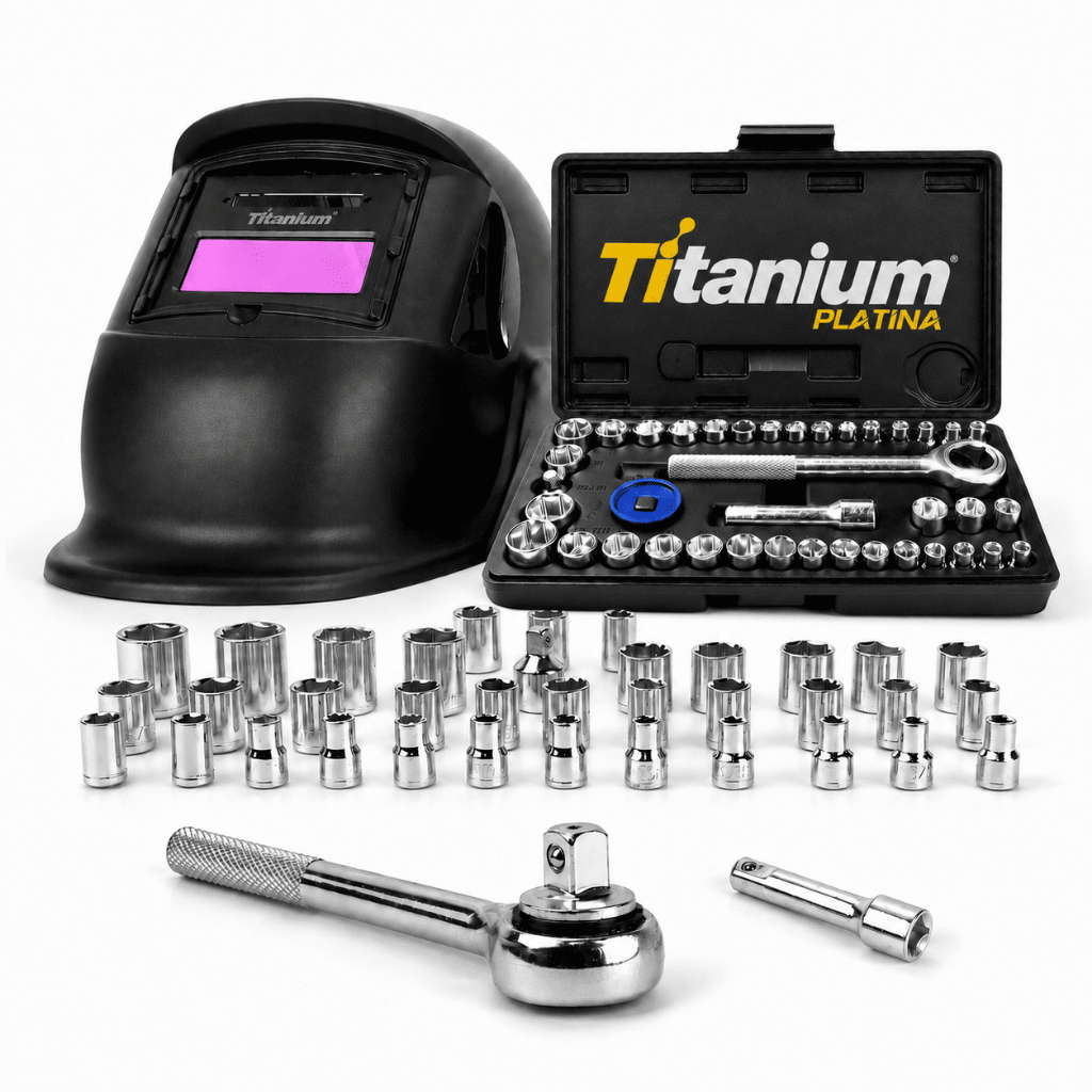 Kit Jogo de Soquetes 40 Peças com Máscara de Solda Automática Combat Ton 11 Titanium Platina