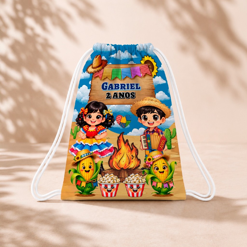 10 Mochila Personalizada Infantil 18x26 Sacolinhas Surpresa Festa Aniversário Lembrancinha Festa Junina Arraiá M3