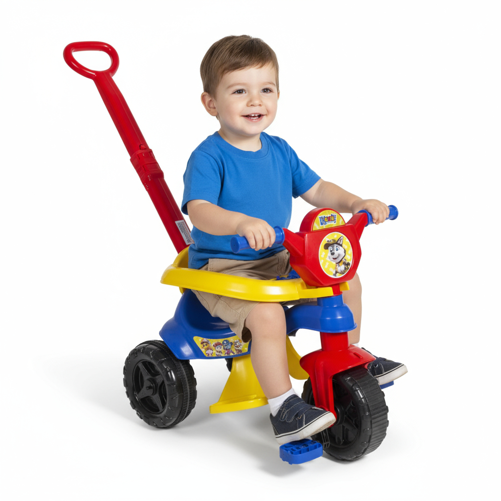 Triciclo Completo Motoca Velotrol Com Empurrador e Protetor Certificado Inmetro - QUEEN SHOP
