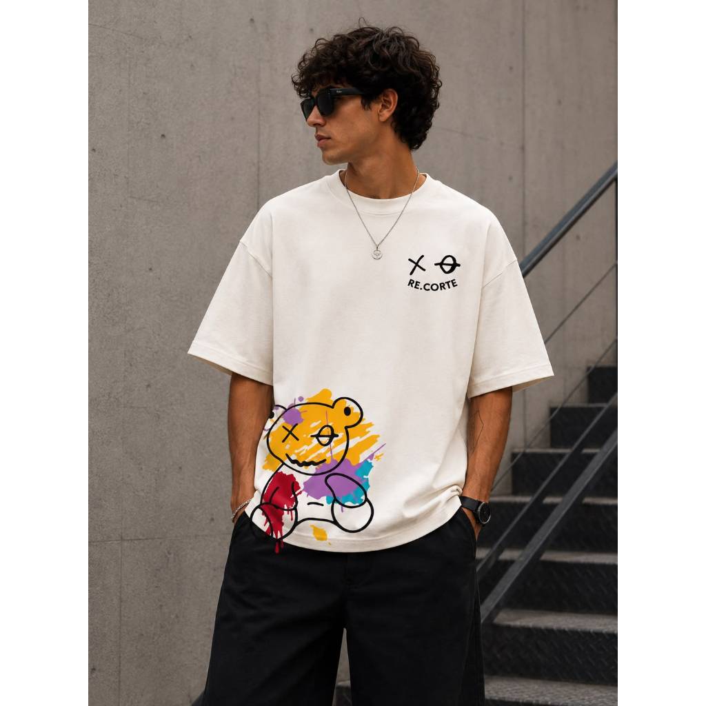 Camiseta T-shirt Oversized Unisex Streetwear Ursinho 100% ALGODÃO e SUEDINE PREMIUM Estampada Premium