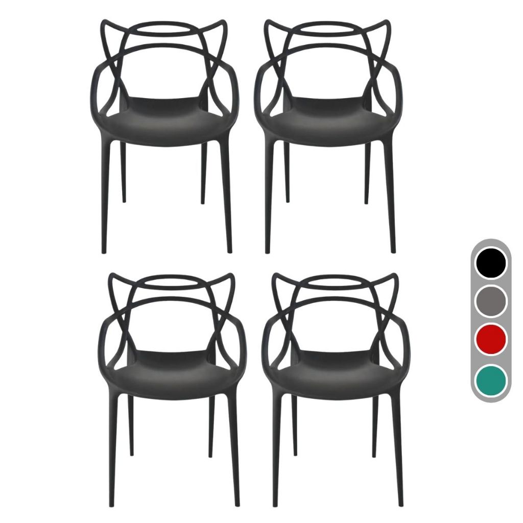 Kit 4 Cadeiras de Jantar Allegra Preta Moderna Resistente com proteção UV Cozinh