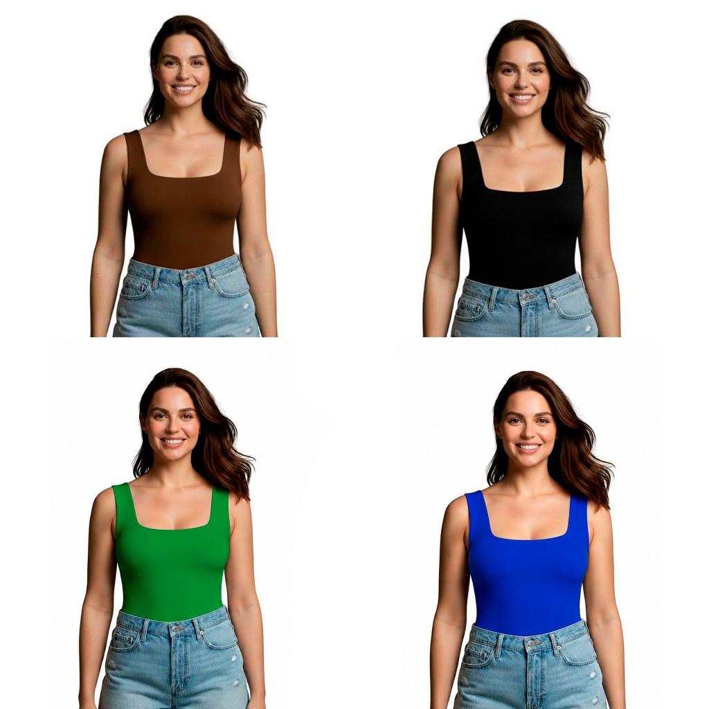 Kit Blusas Regatas Femininas Gola Quadrada Poliamida Elastano Básica Confortável
