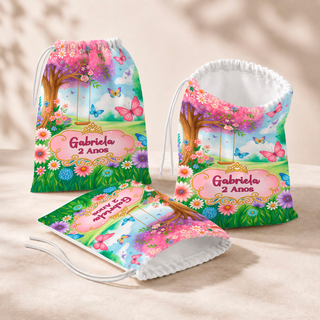 20 Sacolinhas Personalizada Festa Infantil 18x26 Aniversário Lembrancinha Jardim Encantado M4