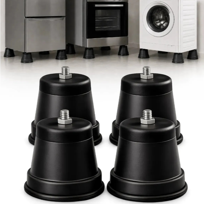 Kit 4 Pés Rodinhas Fogão Geladeira e Frezers Universais Eletrodomésticos 380kg Preto