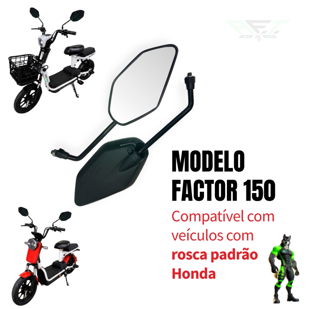 Par Espelho Retrovisor FACTOR 150 Guidão Bicicleta Eletrica Mobilete Bike Motori
