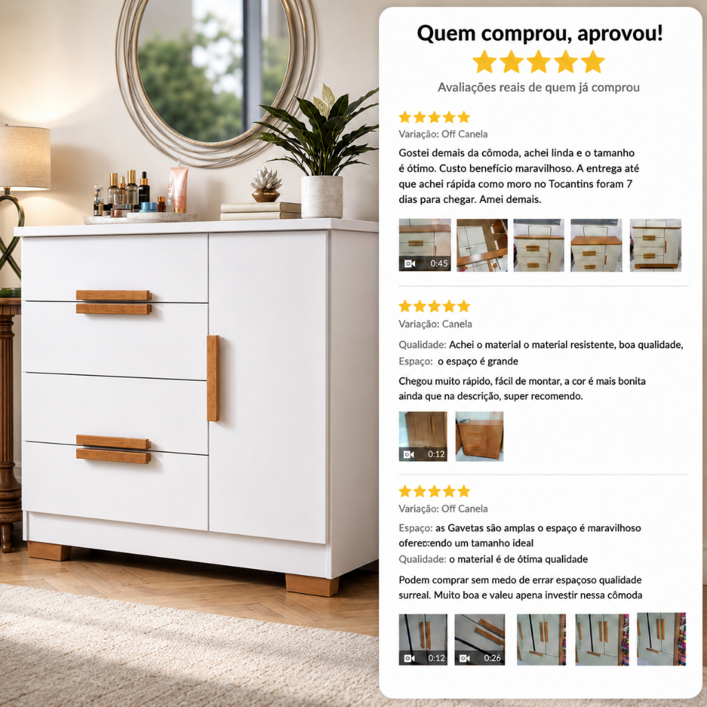 Cômoda Sapateira 4 Gavetas 1 Porta Para Quarto De Casal Grande Organizador De Roupas Brescia · foto 2