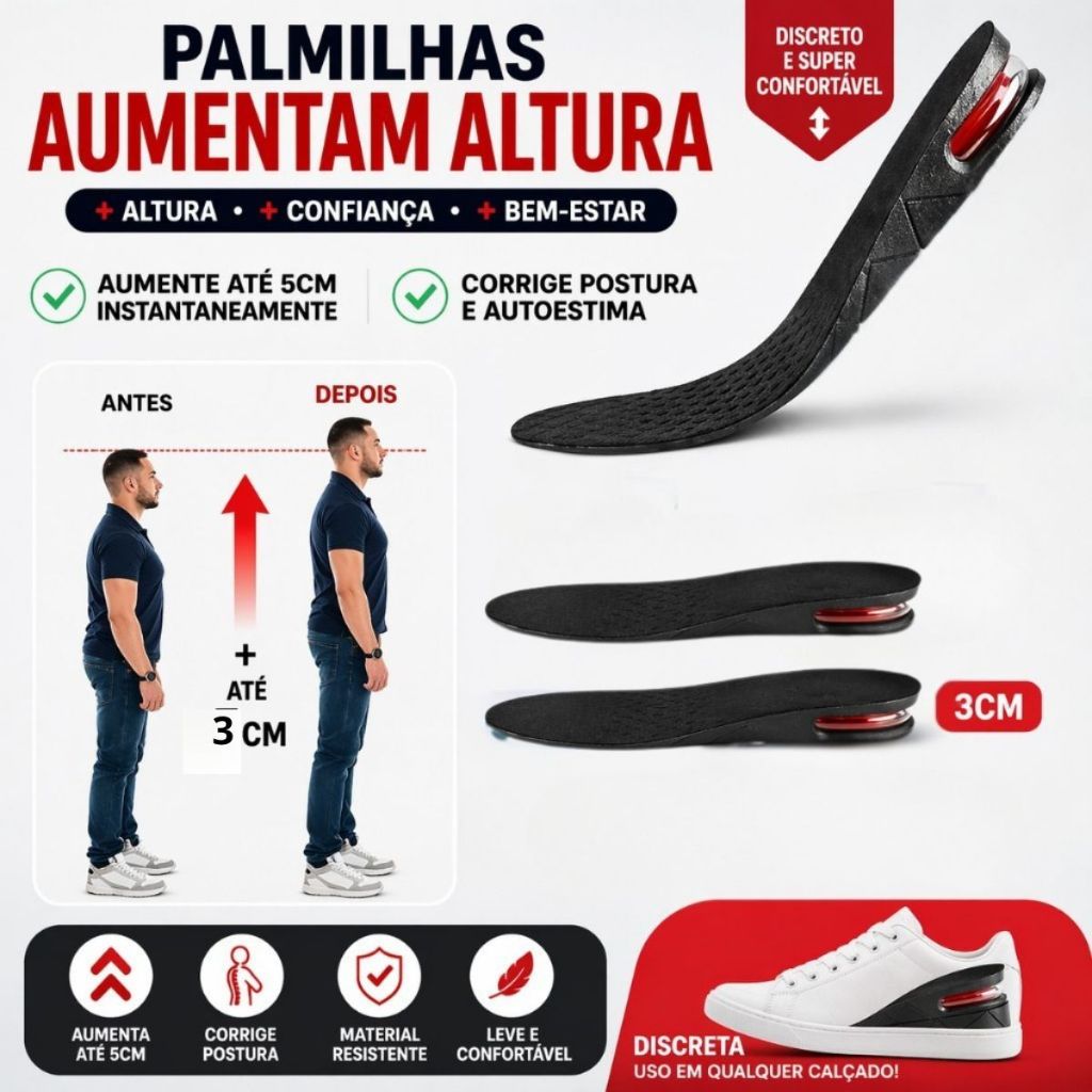 Kit Palmilha Aumenta Altura Compensatória 3cm Amortecedora Tamanho Ajustável