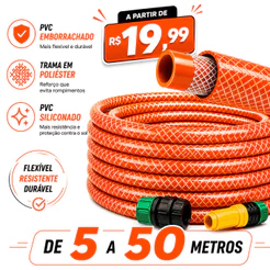 Mangueira de jardim 5 a 50 metros Trançada Laranja flexivel e reforçada