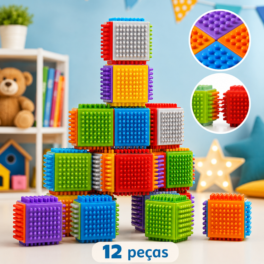 Bloco Empilhável Pedagógico Infantil Brinquedo Interativo Educativo Colorido Sensorial Menino Menina